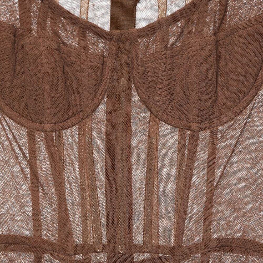Dolce & Gabbana Brown Tulle Ruched Long Dress L - Picture 3 of 7